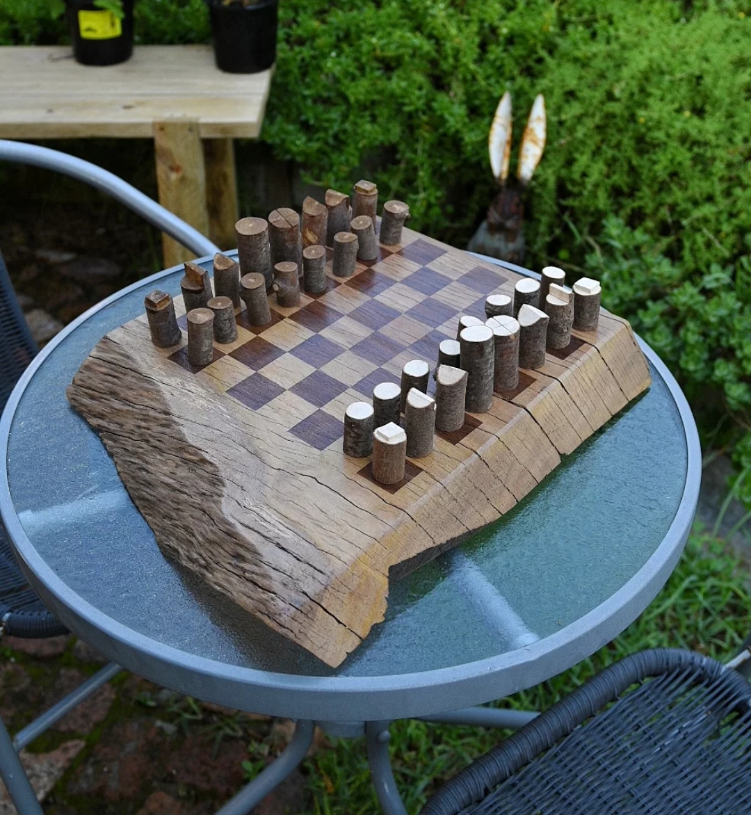Michael's photograph of a rustic timber chess set