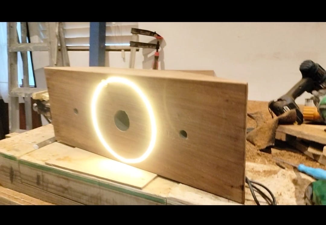 Michael's photograph of a circular light on the workshop bench